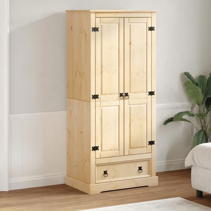 Brun Garde-robe JILLS Armoire penderie Pour chambre Corona 76x50x170 cm bois de pin massif LV1525