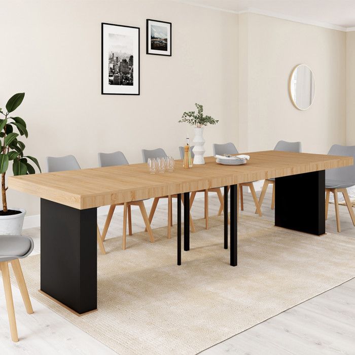 IDMARKET Table console extensible EDEN 14 personnes 300 cm bois et noir IDMARKET Table console extensible EDEN 14 personnes 300 cm bois et noir