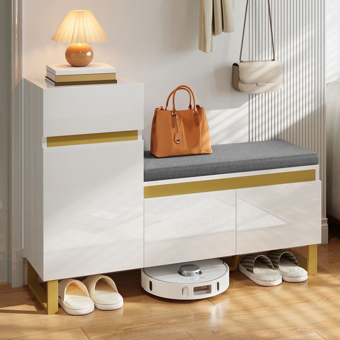 Meuble à chaussures avec banc - MODERNLUXE - 120x35x85 cm - 1 tiroir - 3 portes - Banc rembourré - Blanc - MDF