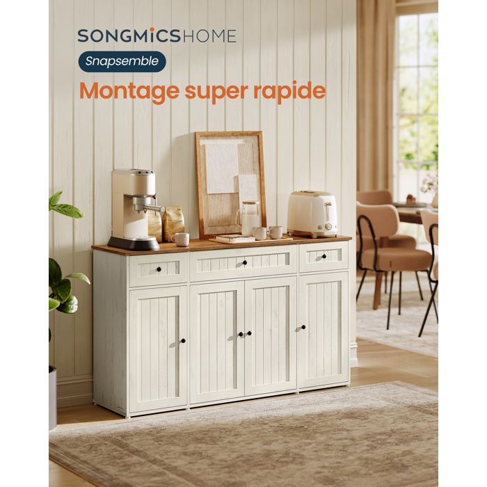 Buffet Snapsemble Montage Super Rapide Meuble de Rangement de Cuisine avec Plan de Travail Étagères Réglables Blanc et Marron