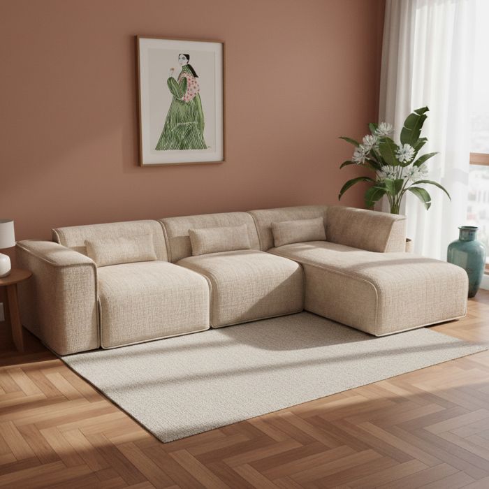 Canapé dangle droit fixe NUNA 5/6 places tissu taupe