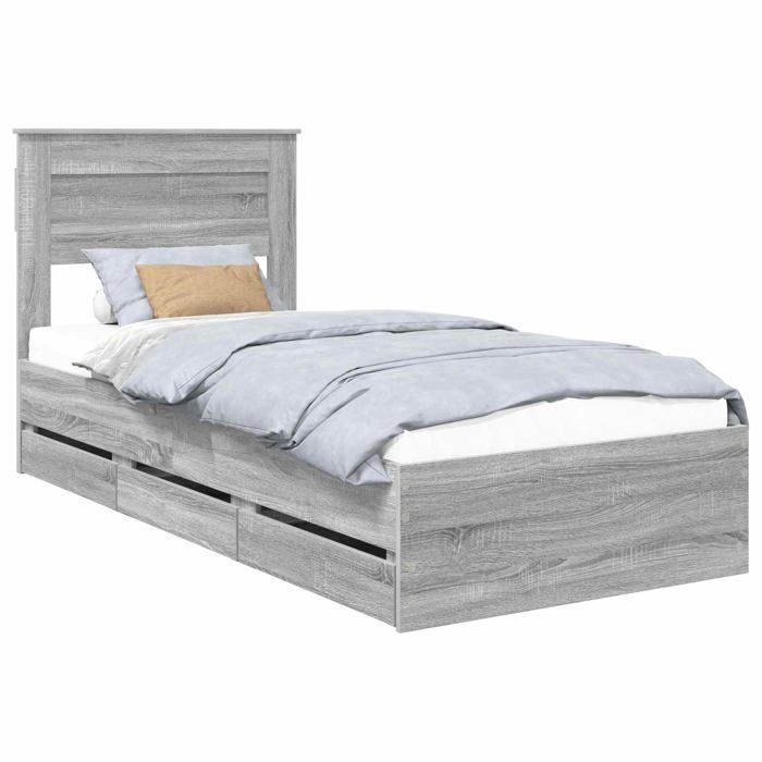 Cadre de lit en bois dingénierie - vidaXL - Gris Sonoma - 200x93x100 cm - 6 tiroirs - Design moderne