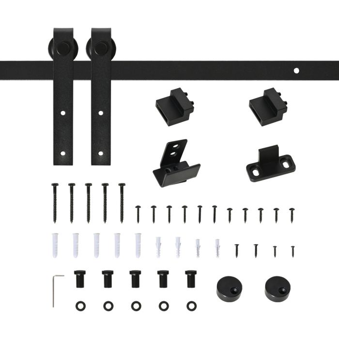 Système de porte coulissante HOMCOM pour porte coulissante simple rail avec accessoires acier au carbone noir 183 x 0 6 x 18 c