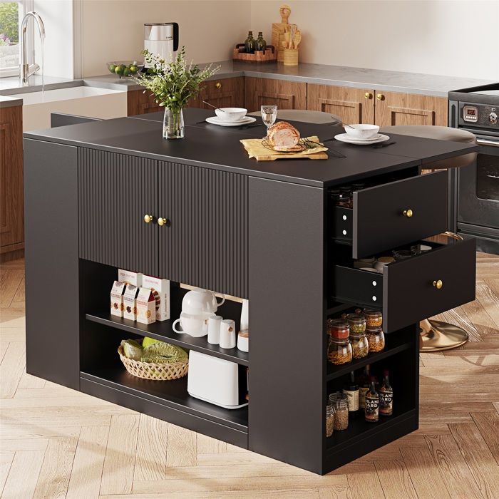Meuble de cuisine multifonction noir - Buffet/îlot avec tiroirs et étagères idéal pour cuisine et salle à manger design moderne Meuble de cuisine multifonction noir - Buffet/îlot avec tiroirs et étagères idéal pour cuisine et salle à manger design moderne