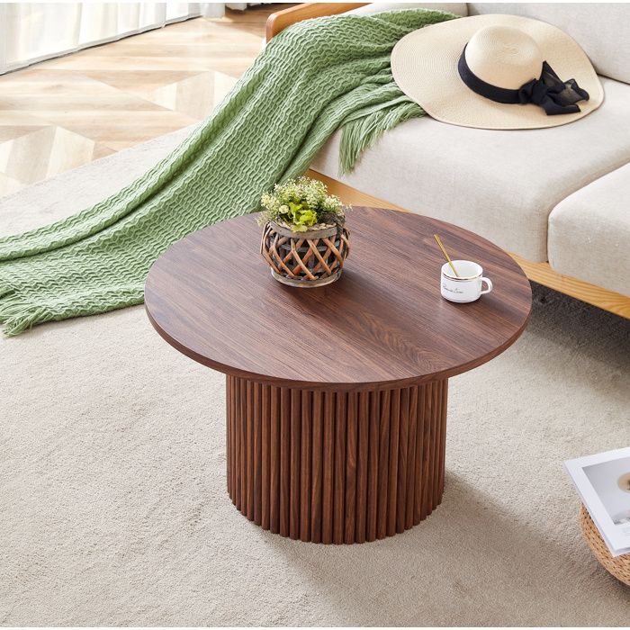 Table basse ronde noyer de diamètre 70 x H 42 cm, plateau MDF, cadre ...