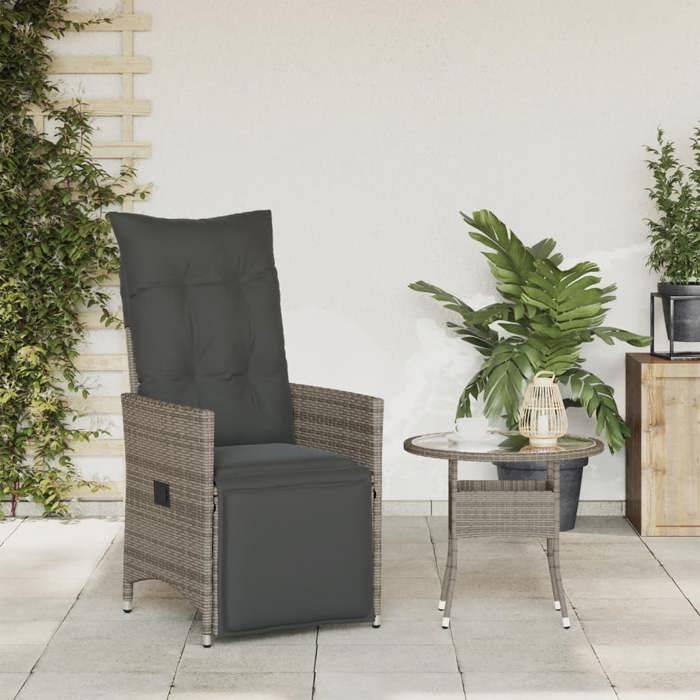 Gris Siège de jardin -  Chaise inclinable de jardin - 1 PC - avec coussins - gris résine tressée C4953