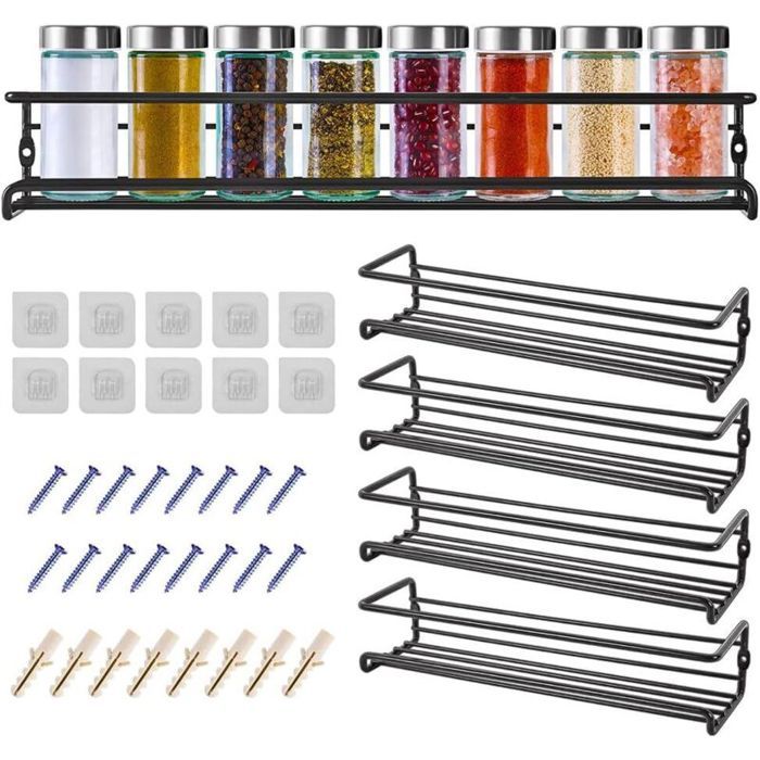 Etagere a Epices Murale Metal 4 PCS Rangement Epices Cuisine MuralApproximativement 29×8×6cm