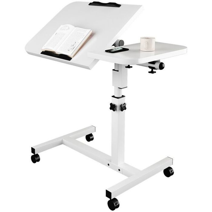Table dappoint légère de lit Roulante Canapé pour Ordinateur Portable Hauteur Pliante avec 4 roulettes (40+20cm40cm- blanc)