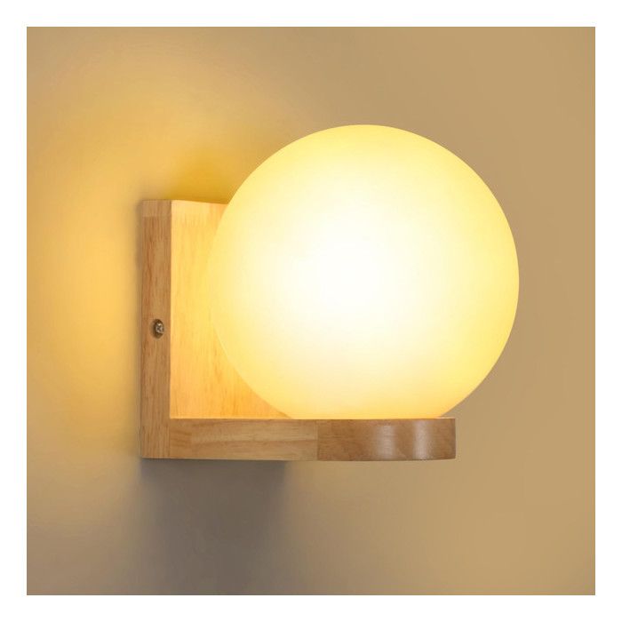 DORLINK Applique Murale Bois & Verre E27 – Style Vintage Moderne – Lampe Murale pour Couloir Chambre Salon – Sans Ampoule