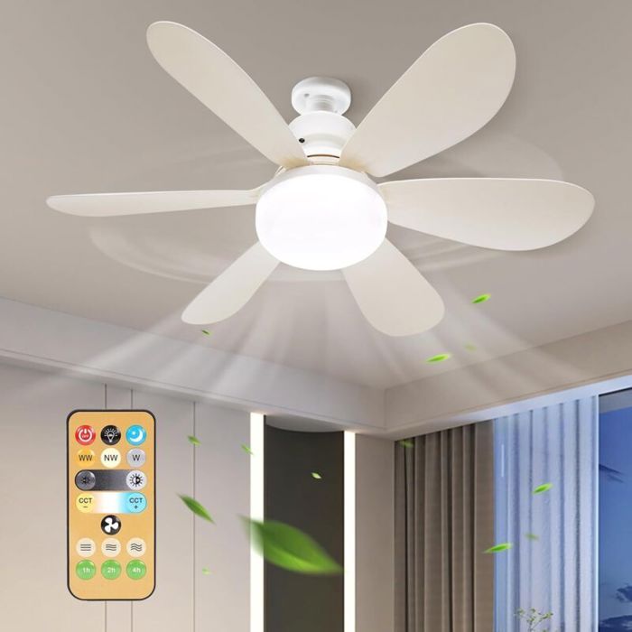 Ventilateur de plafond silencieux 30W – Lumière dimmable E27 3000K à 6500K –– Minuterie 1/2/4h – 42 cm blanc