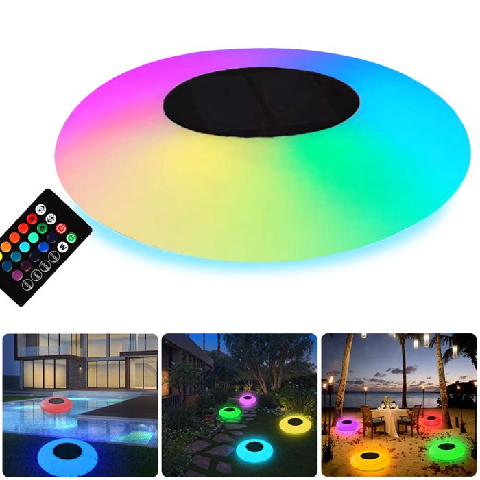 Lampe flottante solaire pour piscine – 16 modes de changement de couleur IP67 convient aux piscines terrasses et pelouses.