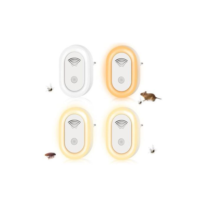 Lot de 4 répulsifs ultrasons 20-65 kHz + lumières effrayantes anti-rongeurs et insectes