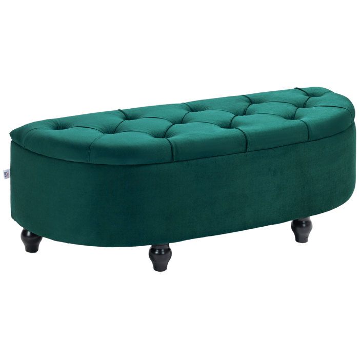 Banc de rangement rembourré - Rangement intégré - Velours vert foncé - Dimensions 120x46x42 cm