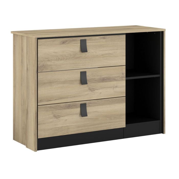 Commode 3 tiroirs 2 niches aspect bois et noir - ELOUAN Commode 3 tiroirs 2 niches aspect bois et noir - ELOUAN