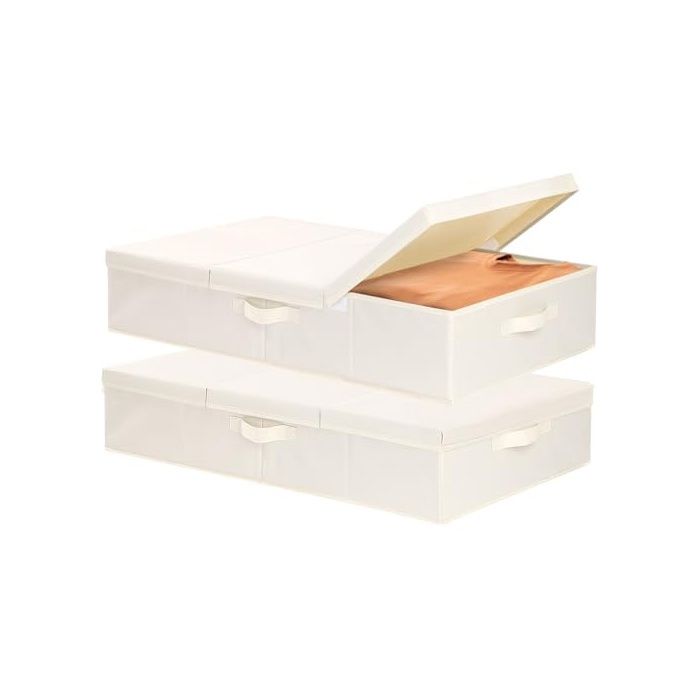 Lot de 2 Bac Rangement sous Lit Boite en Tissu Pliables avec Couvercle et 4 Poignée Grande Capé Beige 60×30×15 BOITE DE RANGEMENT