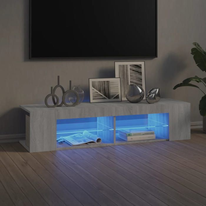 Cabinet TV à LED - 1 PC - vidaXL - Meuble TV pour Télévision - bois dingénierie et verre - sonoma gris - 135 x 39 x 30 cm@wyi66s