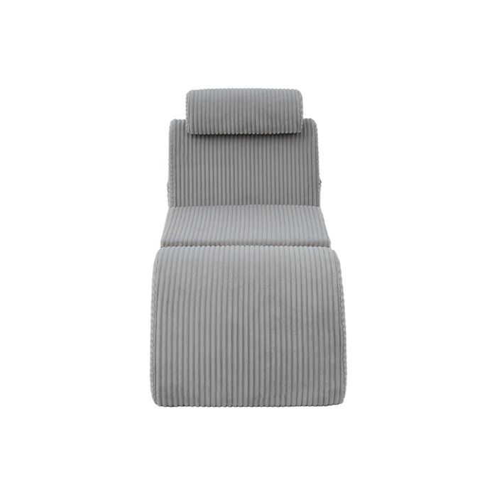 Fauteuil relaxation contemporain en corduroy gris têtière poche latérale 200 kg 160 x 66 x 90 cm