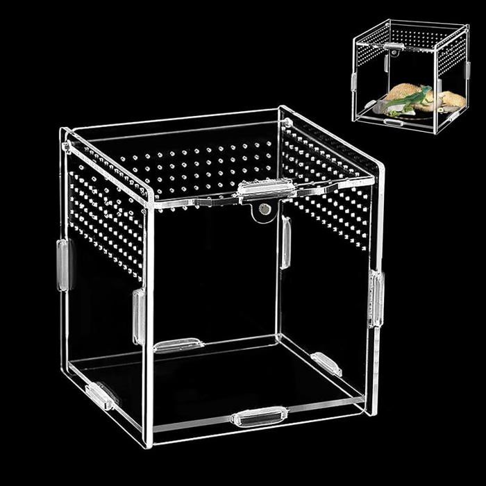 Boîte Alimentation Reptiles Acrylique 10x10x10 cm Mini terrarium facile à nettoyer Pour PERCHOIR