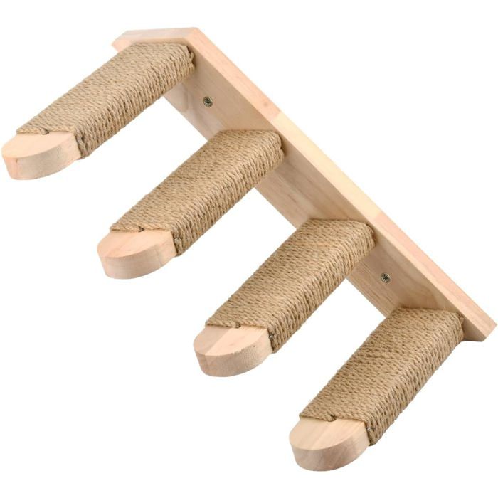 Escalier mural chat – Bois dur & corde chanvre – Supporte 10kg gain de place – Pour grimper et griffer – 22x40cm