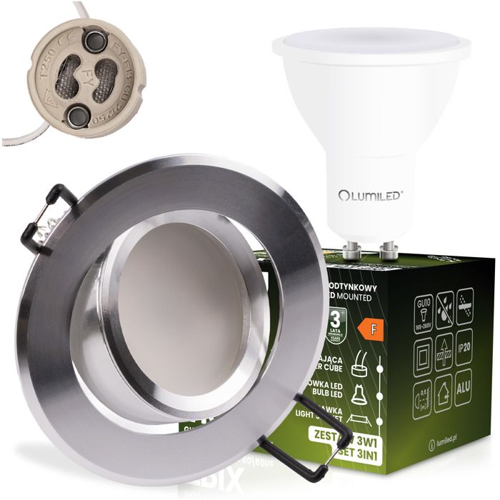 Luminaire halogène encastré rond et orientable TRIX 3 en 1 GU10 6W 3000K argent LUMILED
