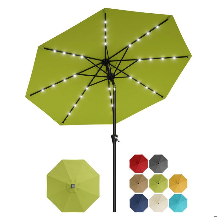 Parasol Jardin – 8 Baleines Lampes Solaires Télescopique Inclinaison Push-Button Tissu Anti-UV et Imperméable-2.7m