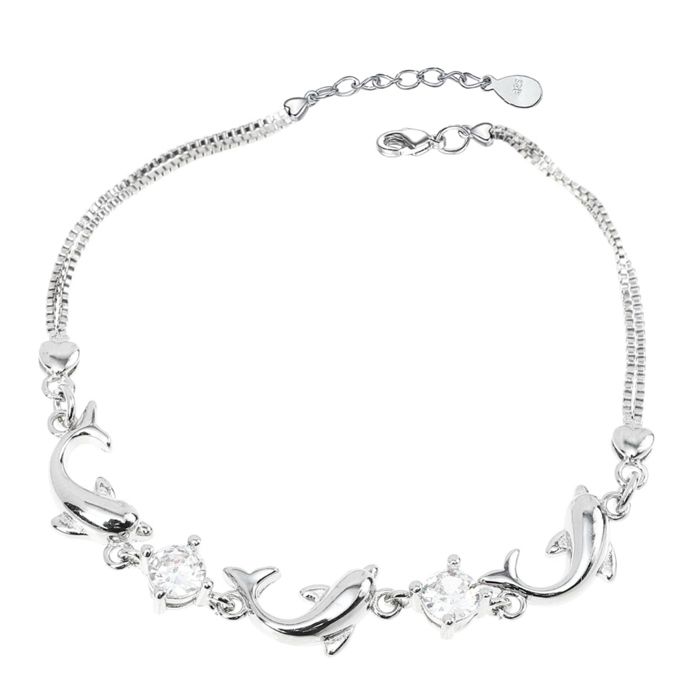 Bracelet dauphin cristal argent élégant bijou argent femme bijou -