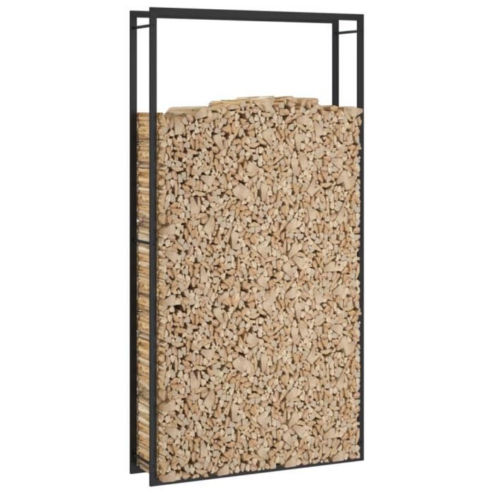 Rangement à Bois Bc-elec Acier Noir 150x80x25 Cm - Porte-bûches D'intérieur Ou Extérieur