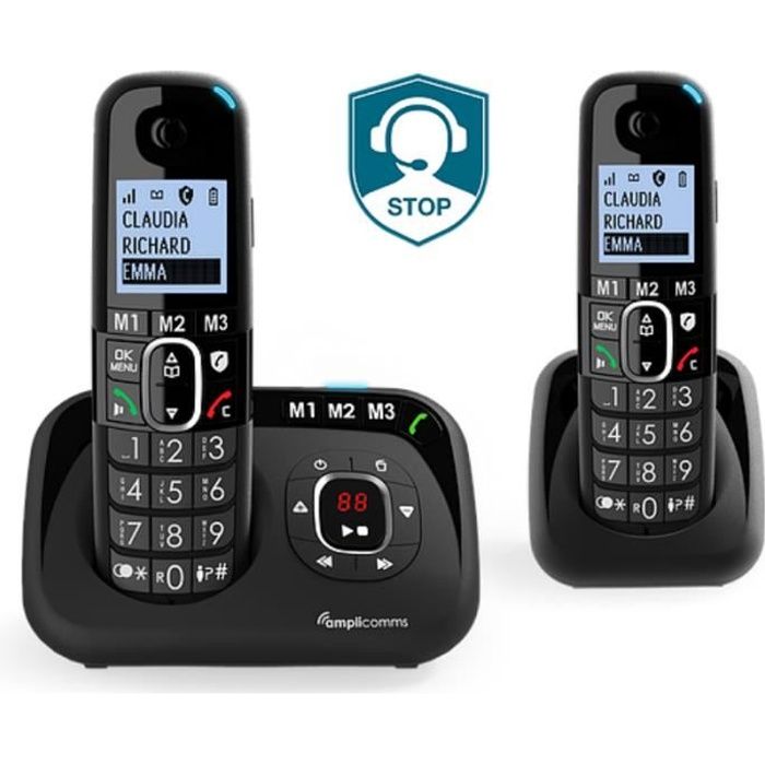 Téléphones fixes DUO avec répondeur Amplicomms 1582 +90dB