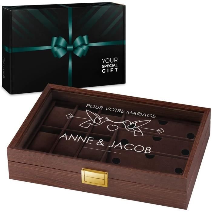 Coffret Personnalisé Boîte À Montres Et Présentoir Bijoux Avec Vitre Gravée Motif