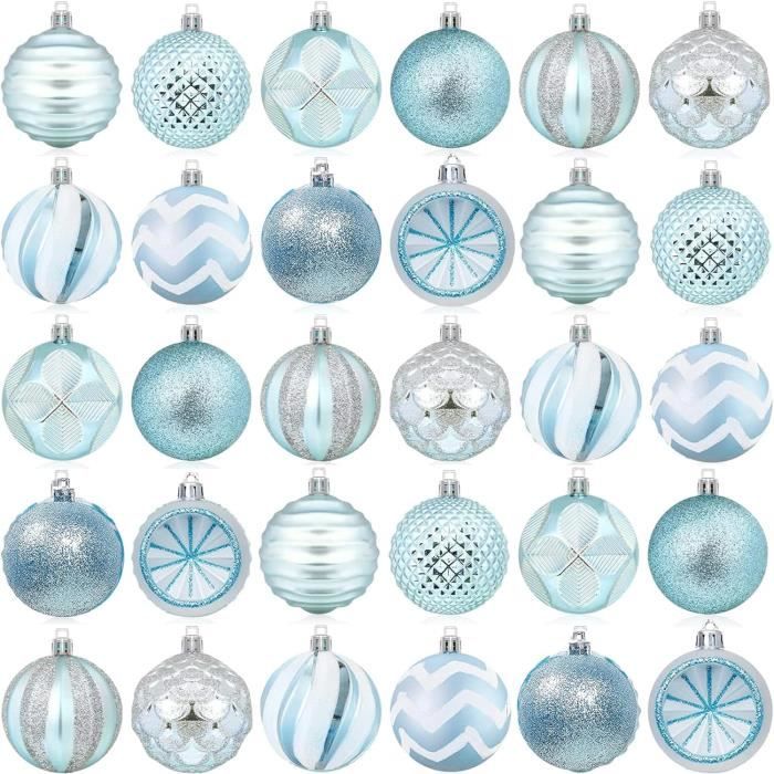 Boule De Noel Bleu Et Argent,30 Lot 10 Styles Decoration Sapin Noel