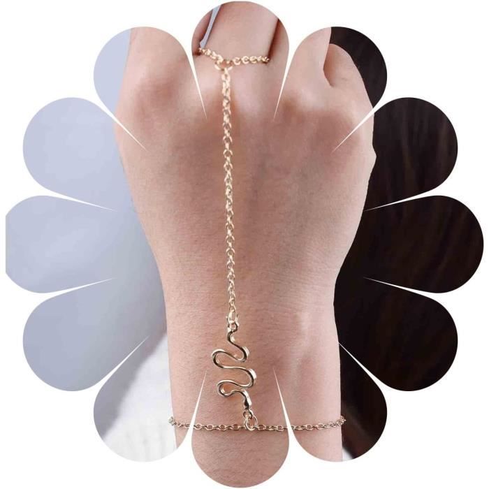 Bracelet Main Squelette Avec 5 Anneaux Doigts - Accessoire Cosplay Halloween Gothique