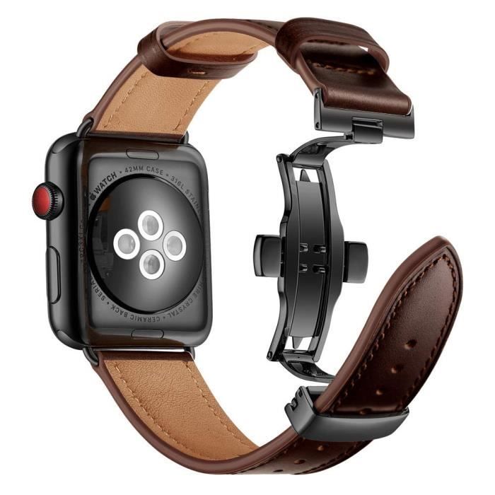 Bracelet en Cuir de Vache Compatible avec Apple Watch 42mm toutes les  versions iWatch Série 4 / 3 / 2 / 1 Homme Femme Marron foncé , -  Achat/vente bracelet de montre Mixte Cuir - Cdiscount