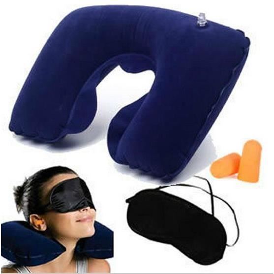 Kit/Set De Voyage - Coussin Gonflable + Masque De Nuit + Bouchons D'Oreilles