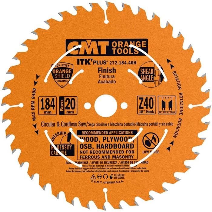 CMT – 272.184.40h handcirkelzaag ITK Plus HW 187 x 1,7 x 20 ( 16 15.87) Z = 40 ATB Shear