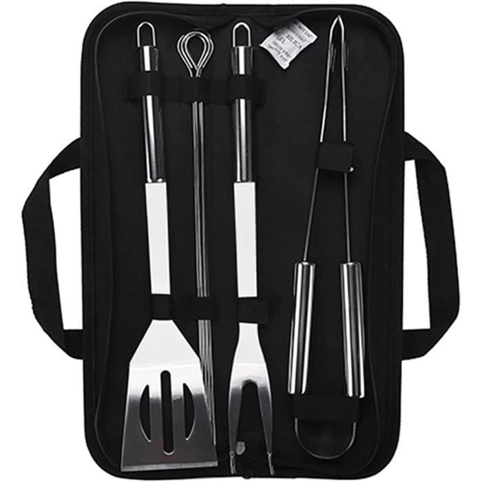 Set De 3 Ustensiles De Barbecue En Inox - Pelle, Pince Et Fourchette, Avec Sac De Transport Oxford