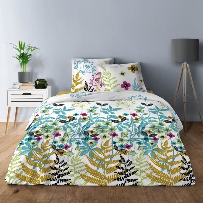 Parure De Lit 100% Coton 57 Fils - Housse De Couette 240x260 Cm + 2 Taies - Motif Géométrique Safran, Certifiée Oeko-Tex - 9