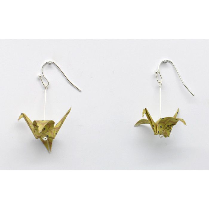 Boucles Doreille Papier Origami Grue Moutard The Cocotte Jaune