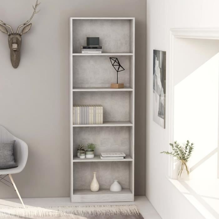 Elégant Meuble de Rangement Bibliothèque à 5 niveaux Design - Étagère pour Livres Gris béton 60x24x175 cm Aggloméré 70605
