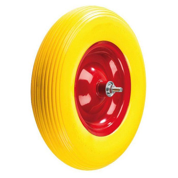 Roue de brouette - Universel - 480/400-8 - Jante rouge - Pneumatique jaune - Sur roulement à bille double étanchéité