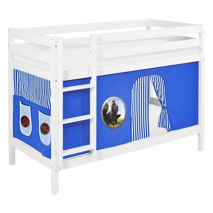Lit superposés JELLE 90x190 cm Dragons bleu - LILOKIDS - blanc laqué - Disney accessoires Lit superposés JELLE 90x190 cm Dragons bleu - LILOKIDS - blanc laqué - Disney accessoires