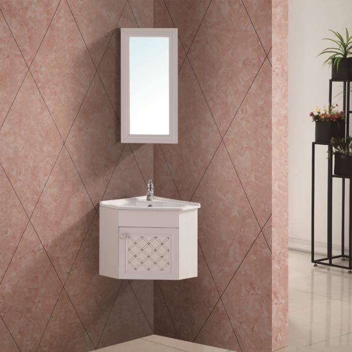 Meuble de salle de bain d'angle avec le miroir , le lavabo, le robinetterie  et le siphon - Cdiscount Bricolage