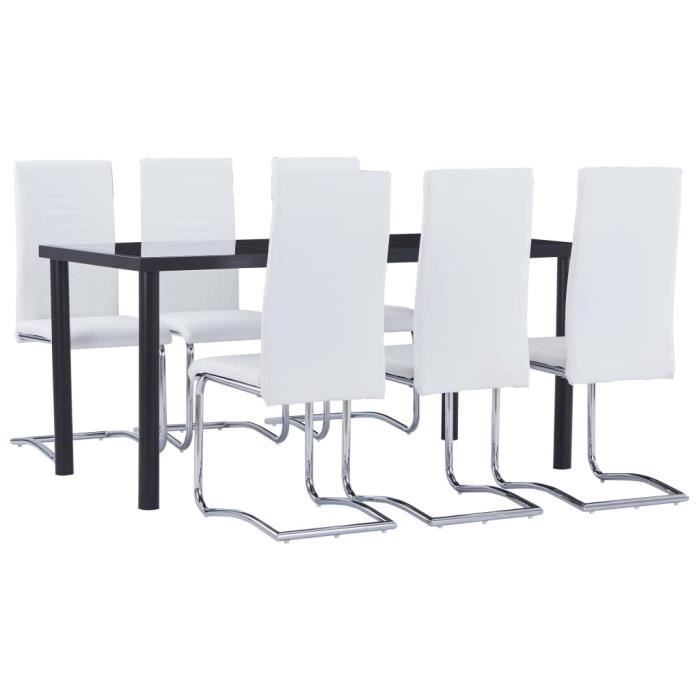Table à Manger 6 Personnes + 6 Chaises - Design Scandinave | Blanc Et Gris | Parfait Salon-cuisine