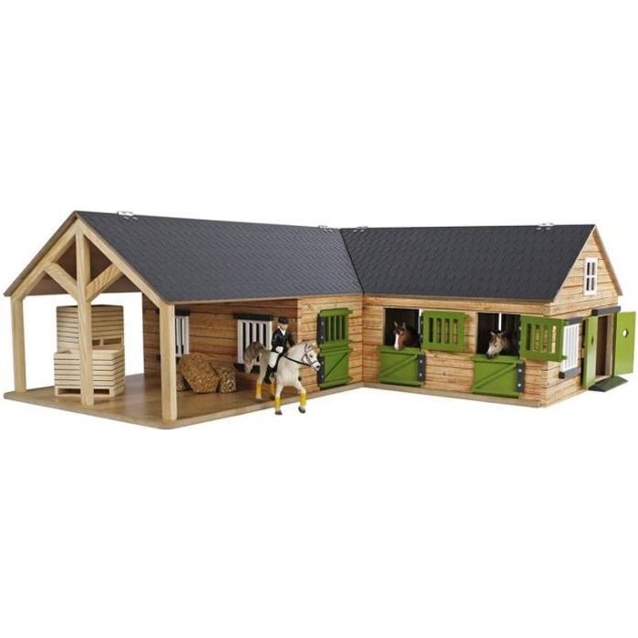 Ecurie miniature en bois pour chevaux - Kids Globe - Univers miniature - 4 boxes de rangement 