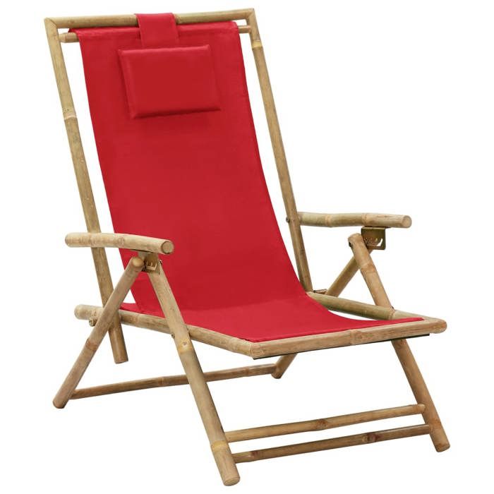 Chaise de relaxation - vidaXL - Inclinable - Rouge - Pliable - Bambou