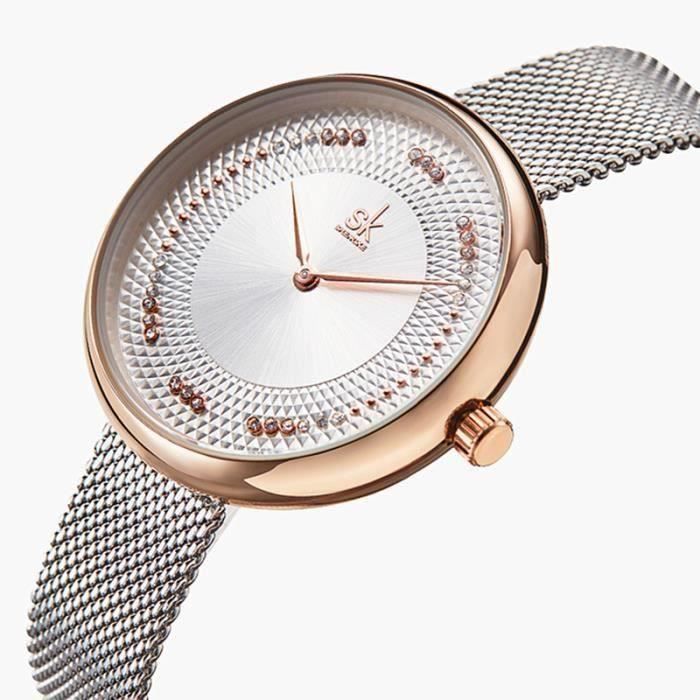 Montre Femme Quartz - Cadran Avec Marqueurs Aspect Diamant - Occasion
