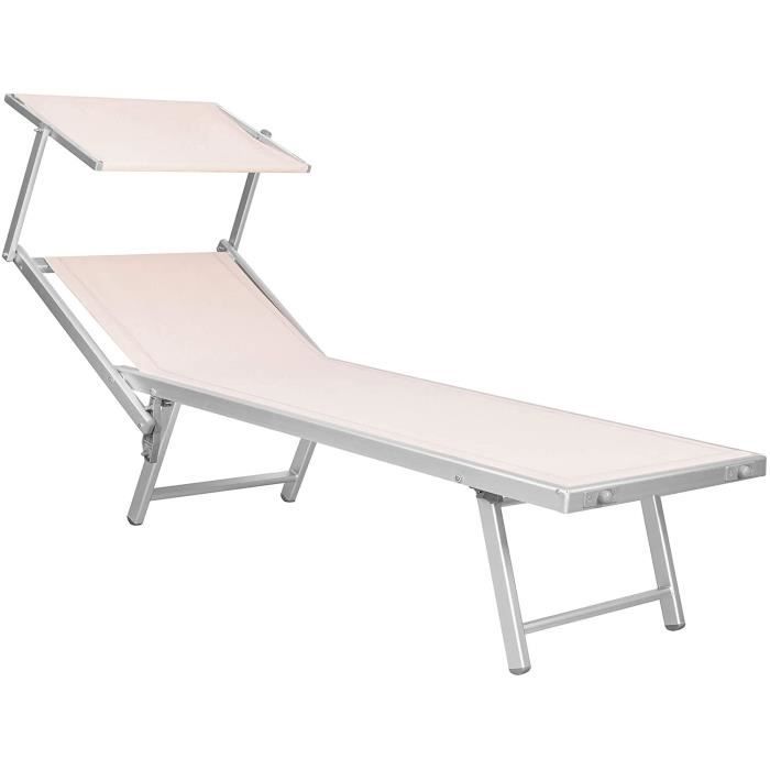Chaise longue de jardin Toit réglable 60 x 180 cm Cadre en