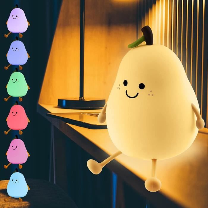 Veilleuse Bébé Poire Veilleuse LED En Forme De Poire, Rechargeable, 7 Couleurs Changeantes Minuterie Controle Tactile Silicone Cadeau De Noel Pour Enfants 97856762 Lampe Poire