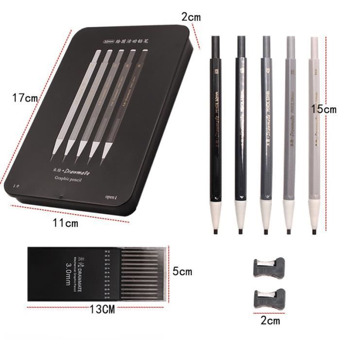 Crayon graphite,Boîte de 5 crayons automatiques HB, croquis artistique
