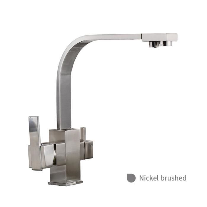 Mitigeur 3 voies robinet cuisine GRIS avec douchette eau chaude / eau froide et bec indépendant