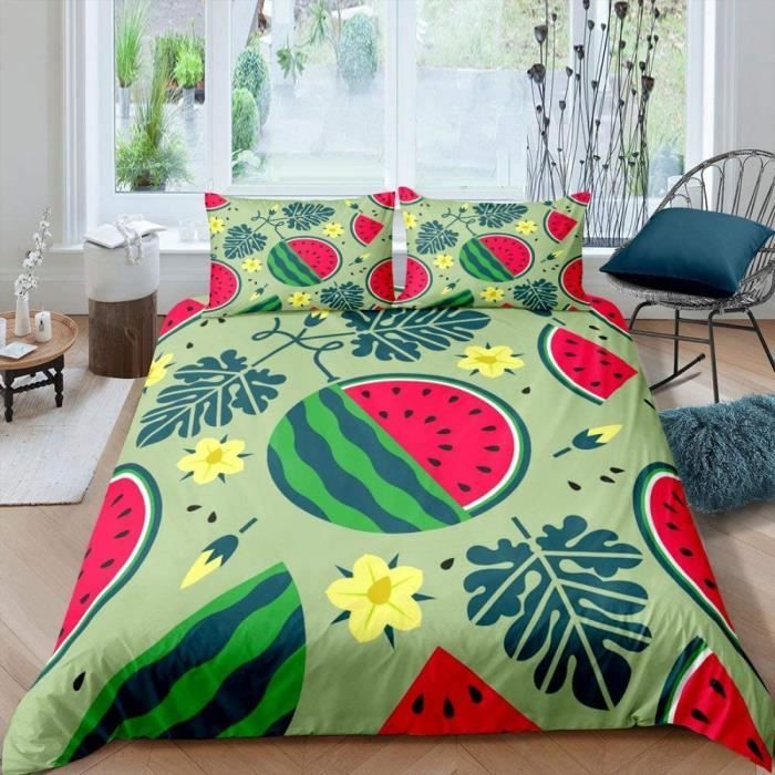 Dreams & Drapes - Housse De Couette Feuille Verte Tropicale - 140 X 200 Cm - 1 Taie D'oreiller - Design Réversible - Entretien Facile - Literie